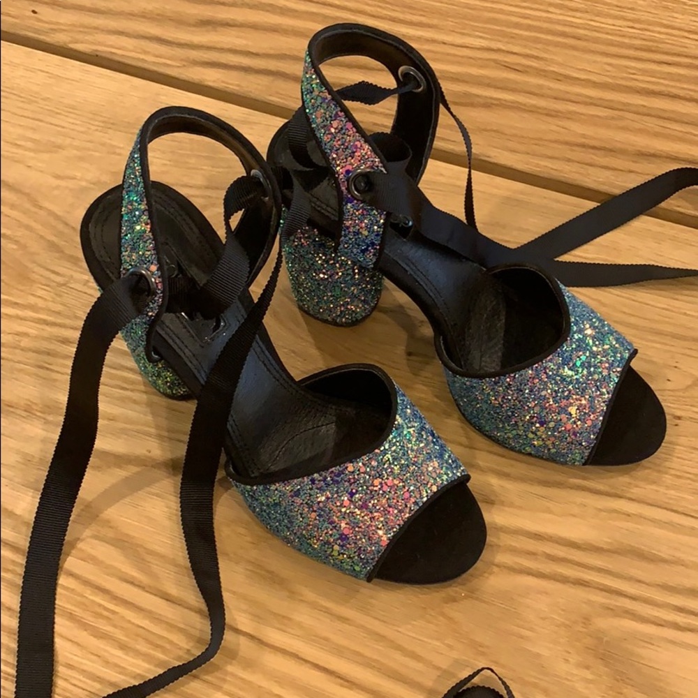 Topshop black glitter sandals